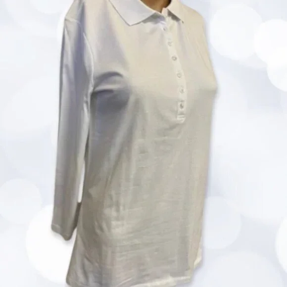 Long Tall Sally Collard Top 3/4 Sleeve Front Buttons Turkish Cotton White W XS - Picture 5 of 7